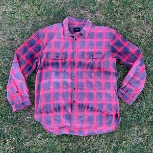 Red blue ❤️💙 acid wash plaid flannel Mens M/L